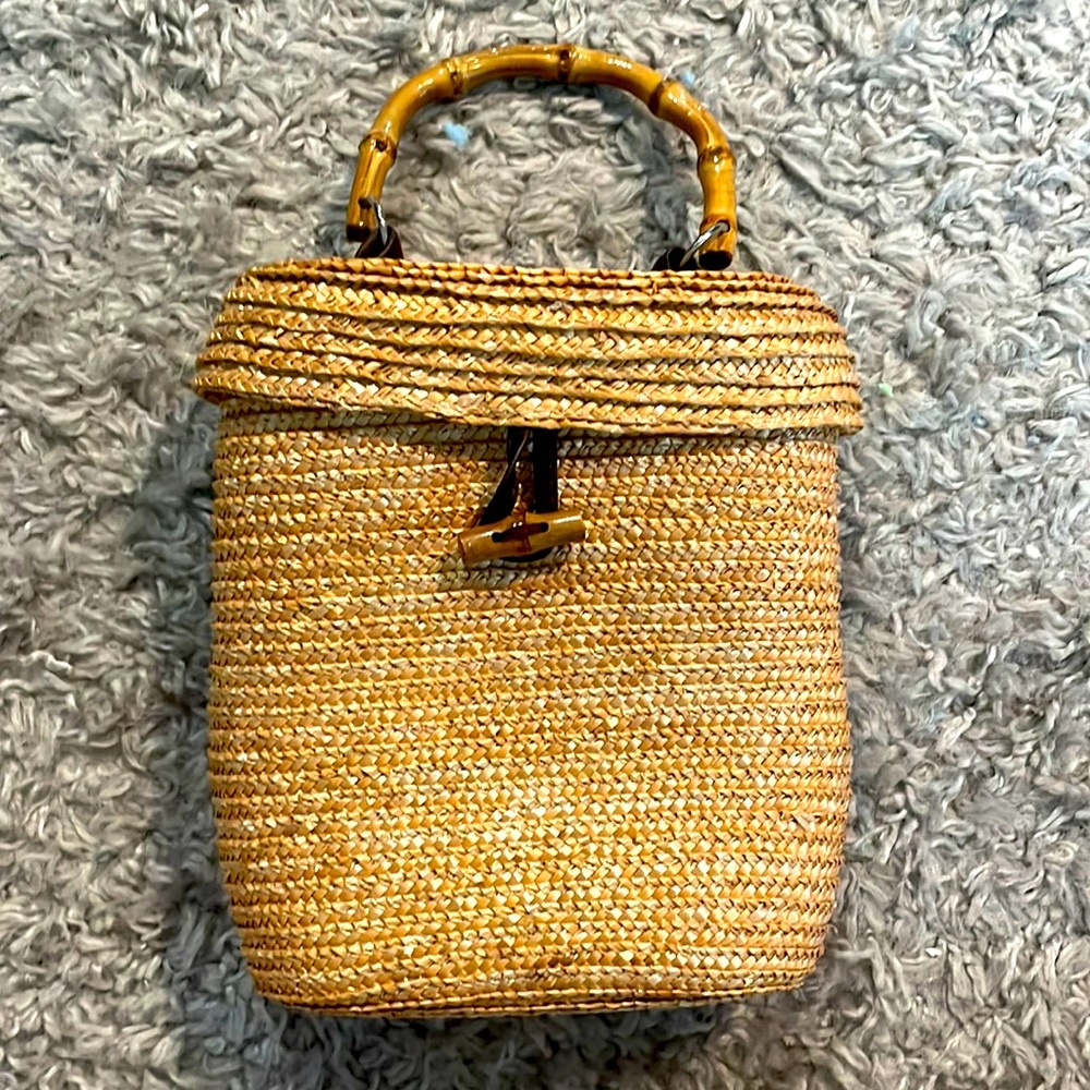 Victorias Secret Wicker Straw Rattan Woven Basket Handbag Bamboo Bag Purse